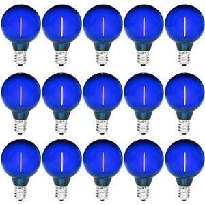 15 Pack G40 Blue Light Bulb LED Christmas Replacement Bulbs, 1 Watt E12/C7 Candelabra Base Globe Light Bulbs for Outdoor String Lights, Shatterproof Plastic Clear Night Light Bulbs, 120 Volt