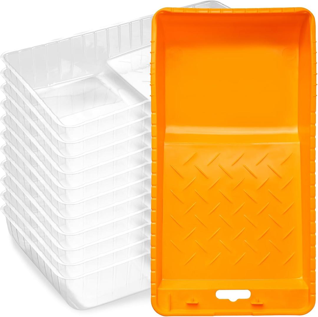 Mister Rui Paint Tray Liner, 4 Inch-11 Pieces, Small Paint Pan with Liners, Disposable Paint Tray 4 Inch, Paint Pan Liners for Home Decor, House Painting (Orange)