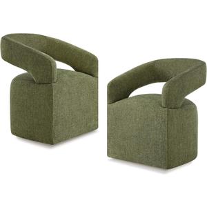 Upholstered Dining Chairs with Casters, Modern Barrel Side Armchair with Rollers for Dining Room, Bedroom, Kitchen, Reading Room, Green, Set of 2 (2 PCS - Assembly Required)