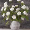 florisso 6 Pcs 27" Faux Silk Artificial Peony Flowers, Fake Peony Branches for Vase DIY Bouquet Centerpieces Wedding Shower Decorations, White
