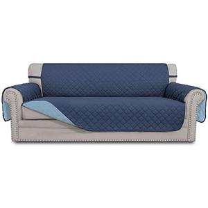 Easy-Going Reversible Oversized Couch Cover for 3 Cushion Couch Sofa Cover for Dogs Water Resistant Furniture Protector Cover with Foam Sticks for Pet (Oversized Sofa, Dark Blue/Light Blue)