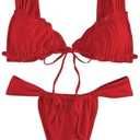 RoseSeek Women's Two Piece Swimsuits Frill Trim Tie Front Bathing Suit Wide Straps High Cut Sleeveless Bikini Sets,M