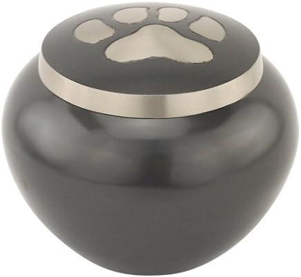 Paw Print Round Pet Cremation Urn for Ashes in Gray, Brass, Large, Dog, Cat, 4.75 Inches High