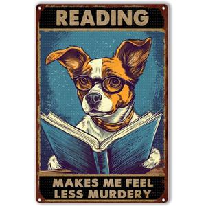 LIUAXICIA Metal Tin Sign Reading Makes Me Feel Less Murdery for Living Room Bedroom Office Wall Decor Home Decoration 8x12inch