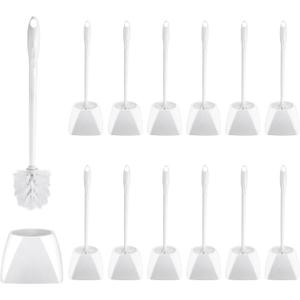 15 Sets Toilet Holder and Brush Set 16.14 Inch Toilet Bowl Cleaner Brush with Caddy Bathroom Scrub Plastic Scrubber with Long Handle for Bathroom Cleaning, Easy to Assemble(White)