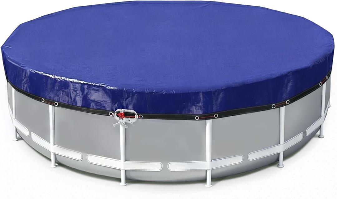 18 Ft Pool Covers for Above Ground Pools with Automatic Siphon Drain, Extra Thick Heavy-Duty Round Winter Pool Cover, Stop Waterlogging, 2-in-1 Tear-Proof UV-Resistant Pool Tarps with Pulley and Cab