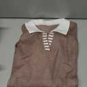 LOMON V Neck Long Sleeve Loose Sweaters Color Block Striped Knitted Pullover Jumper Tops (Small, Dark Khaki)