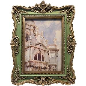 5x7 Vintage Picture Frame, Antique Green and Gold Ornate Photo Frame for Wall Hanging or Tabletop Display, Retro Home Decor, Photo Gallery Art