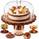 Acacia Wood Cake Stand with Acrylic Lid 12" 6-in-1 Dessert Table Display Holder Set for Birthday Wedding Party Kitchen Multi-purpose Serving Tray for Cheese, Salad, Chips, Fruit, Cake