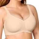 OEAK Womens Wireless Jelly Bras V Mesh Comfortable Bralette Supportive Tshirt Bra No Underwire Seamless Push Up Everyday Bras (Small, Skin)