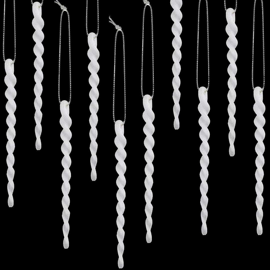 50 Pcs Tree Icicles for Christmas Plastic Xmas Ornaments Twisted Christmas Tree Icicle Hanging Decoration for Winter Holiday Xmas Party Wedding(5.9 Inch, White)