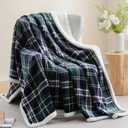 PU MEI Sherpa Fleece Throw Blanket 60" x 80" Reversible Plush Fluffy Large Big Blanket Lattice Flannel Blankets for All Season Use,Dark Green Check