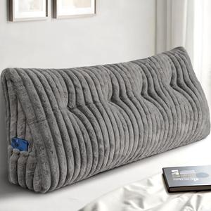 Headboard Pillow Full, Triangular Wedge Pillow Headboard Full, Cushion Headboards Reading Pillows, Backrest Pillows for Sitting in Bed or Working with Removable Cover, Grey