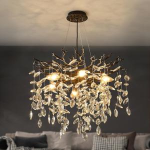EGM Black Tree Branch Crystal Chandelier, 18 Inch Modern Dining Room Crystal Chandelier 6-Light(E12), Hanging Round Chandeliers for Living Room Bedroom Foyer