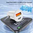 48W USB C Car Charger for iPhone 17 16 15 Pro Max, 48W Dual Port USB-C & USB-A Car Fast Charging Adapter, 2X3FT C to C Cable & A to C Carplay Cable for iPhone 17 16 15 Series/iPhone Air, iPad, Samsung