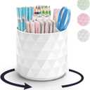 Desk Organizer,Sparkling Diamond-like Pen Holder for Desk 360Rotating Office Accessories,Pencil Cup with 5 Compartments Storage Box Caddy for Office,School,Home,Art Supply(White)