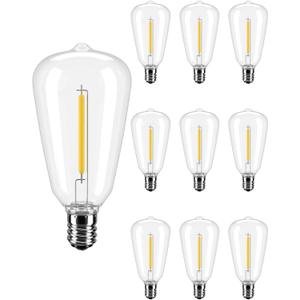 ST38 LED Replacement Bulbs for Outdoor String Lights, 10 Pack E12 Edison Light Bulbs, 2700K Warm White Dimmable Shatterproof Waterproof Patio Garden Bistro Lighting for Deck Porch Backyard