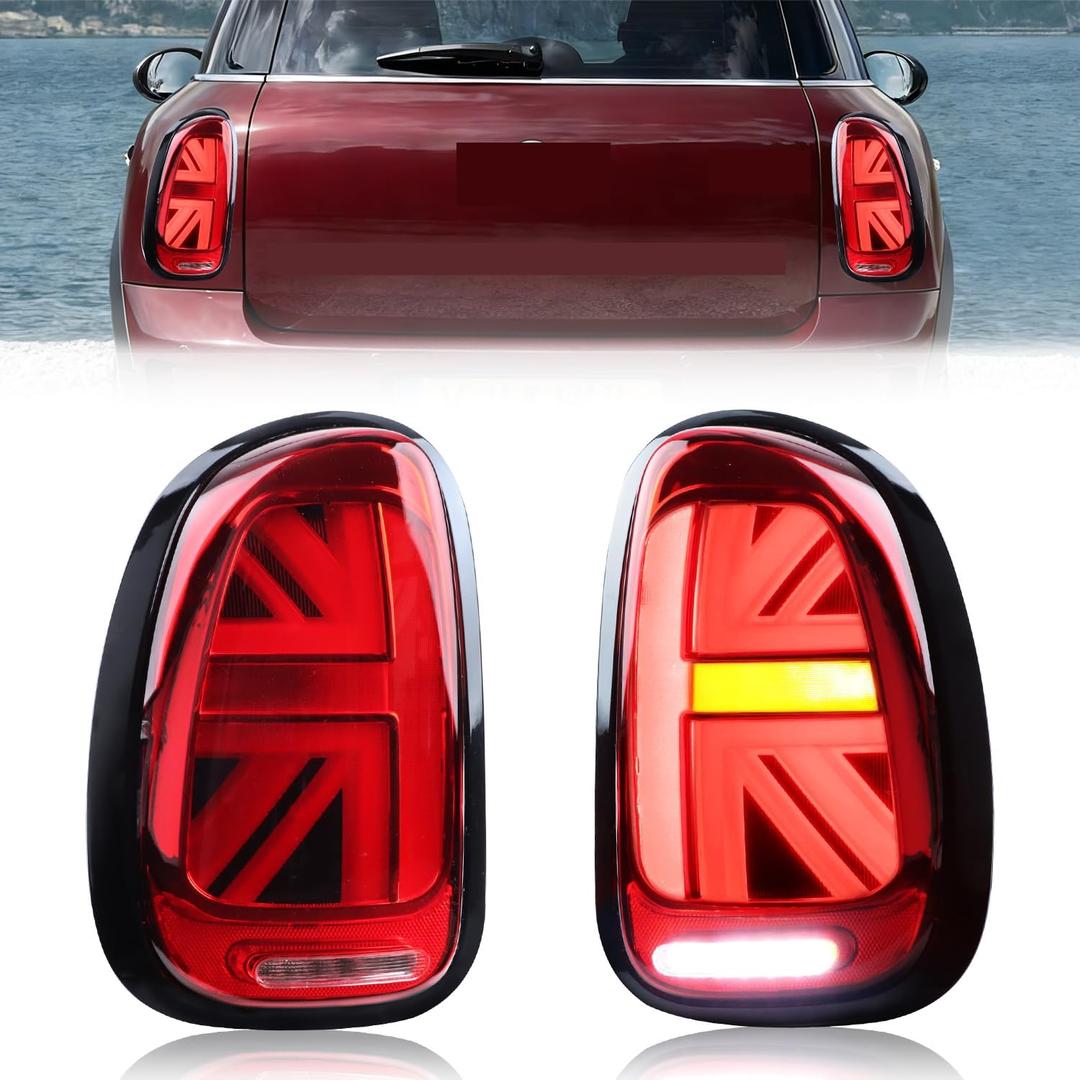 LED Union Jack Tail Lights for Mini Coop-er Countryman R60 2010-2016, Red Taillight Rear Lamps Assembly w/Sequential Turn Signal, Red Lens