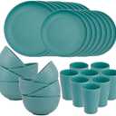 Supernal 32pcs Wheat Straw Dinnerware Sets,Dinnerware Sets for 8,Unbreakable Dinnerware,Reusable Tableware,Dark Green Set 16pcs Plates, 8pcs Bowls, 8pcs Cups,Microwave Dishwasher Safe