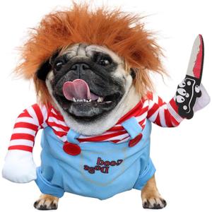 Dog Halloween Costumes, Deadly Doll- Chucky Dog Costume with Knife for Pets, Funny Costumes Halloween for Small Dogs [XS]