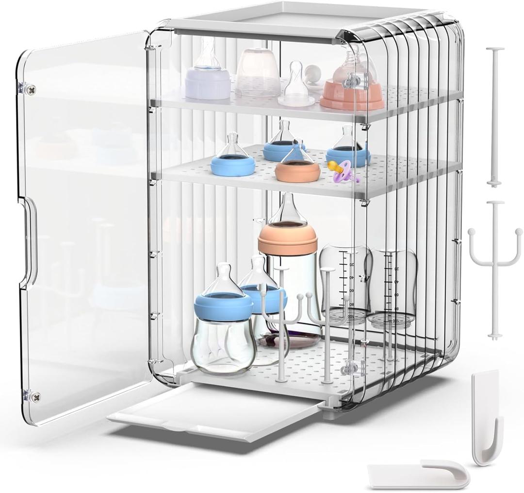 Palksky Baby Bottle Organizer for Storage,Baby Bottle Drying Rack for Countertop Organizer,Clear Space-Saving