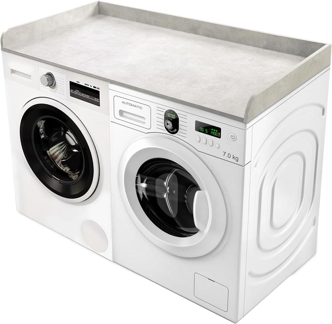 GLDZI Washer Dryer Countertop with Non-Slip Pad, Wood Washer and Dryer Countertop with Edge Rails for Laundry Room Organization and Storage, 54" L x 27.5" W(Light Grey Marble)