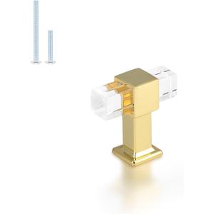 knobelite 10 Pack Polished Gold Cabinet Knobs with Zinc Alloy Base, Acrylic Cabinet Pulls for Kitchen, Modern Cupboard Single Hole Dresser Drawer Pull Handle