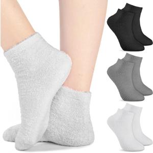 Janmercy 3 Pairs Aloe Socks Moisturizing Spa Infused Gel Sleeping Fuzzy Dry Feet Non Slip Lotion Socks for Women Men Repairing Softening Dry Cracked(Black, Dark Gray, Light Gray)