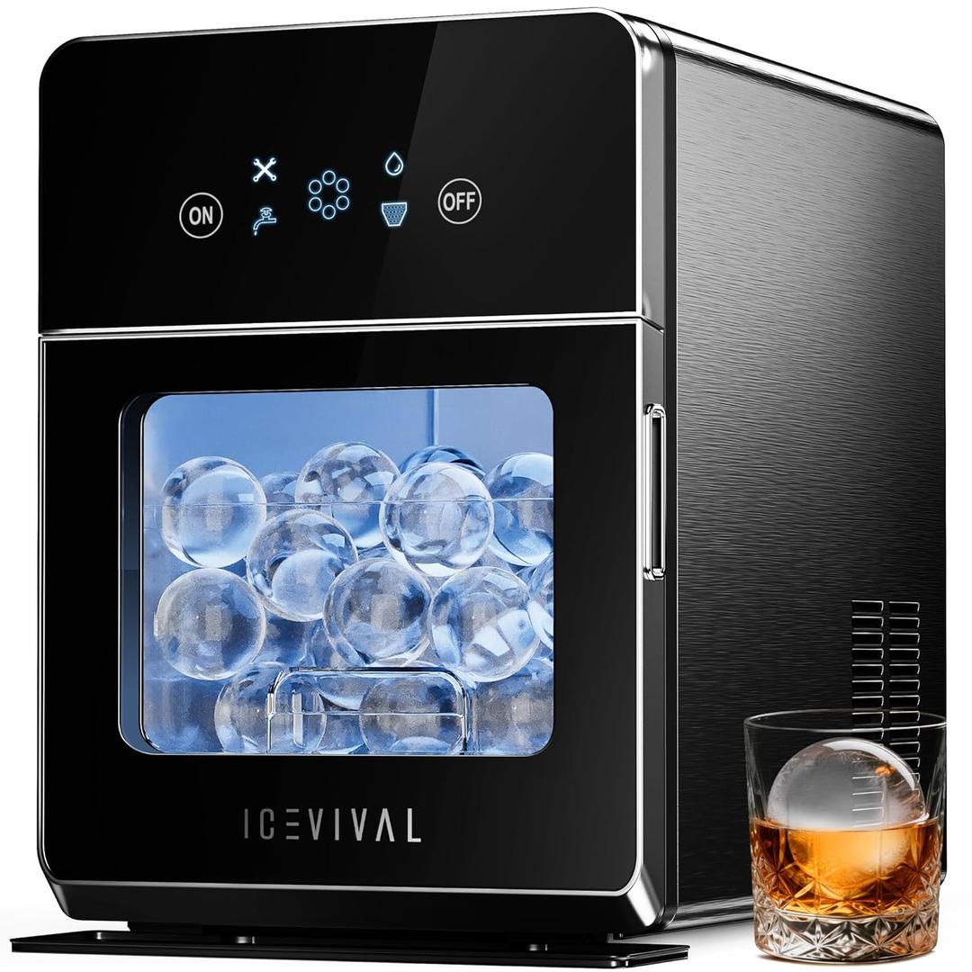 2" Clear Ice Ball Maker with ClearCore Technology, 150 pcs/Day, 4 pcs in 38 Mins, Sphere Ice Maker with Enhanced Insulation, Self-Cleaning, Automatic Water Supply for Whiskey & Bourbon