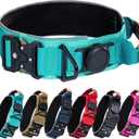 AirTag Dog Collar, 2" Wide Tactical Military Dog Collar with AirTag Holder, Comfortable Leather Handle and Metal Buckle, Reflective, Padded, Heavy Duty GPS Dog Collars for Large Dogs(Teal, L) (Neck Girth: 17.7-24.4)