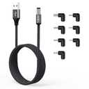 AGVEE 6.6ft USB to DC 5V Power Cord 5521(5.5x2.1mm) | Braided Nylon & Aluminum Shell | 6pcs DC Adapter Tips | Fast & Durable Charging for CCTV Cameras, Routers, LED Strips, Dark Gray