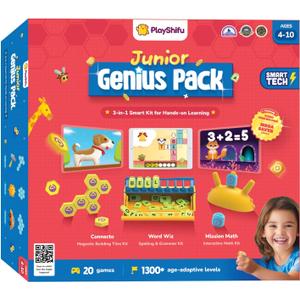 PlayShifu Junior Genius Pack | 3-in-1 STEM Learning Kit with Word Wiz, Mission Math & Connecto | Tech-Powered Educational Toys for Kids Ages 410 | Gift for Boys & Girls | Tablet Not Included