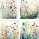 Yeaqee 4 Pcs Diamond Art Kits DIY Painting for Adult Aesthetic Wall Diamond Crafts Aesthetic Room Decor Cute Painting Pictures 5d Craft Wall Decor for Home 10 x 11.8''(Wild Flower)