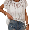 Crochet Tops for Women 2025 Summer Sweaters Lightweight Beach Vacation Clothes for Women Hollow Capsleeve Cute Tops S