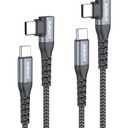 SUNGUY Right Angle USB C to USB C Cable 1FT 2Pack 60W Fast Charging USBC Cable Braided Type C Data, 90 Degree C Port Charger Cord Android Auto Carplay Compatible for iPhone 17/16/15, MacBook, Samsung