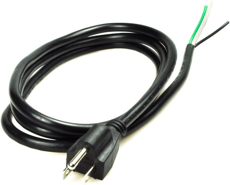 6ft 14 Gauge 3 Prong Heavy Duty Replacement Power Supply Cord Cable 110V 115V 120V Pigtail for Universal AC Appliance, NEMA 5-15 Plug US SJT 14AWG (15A)