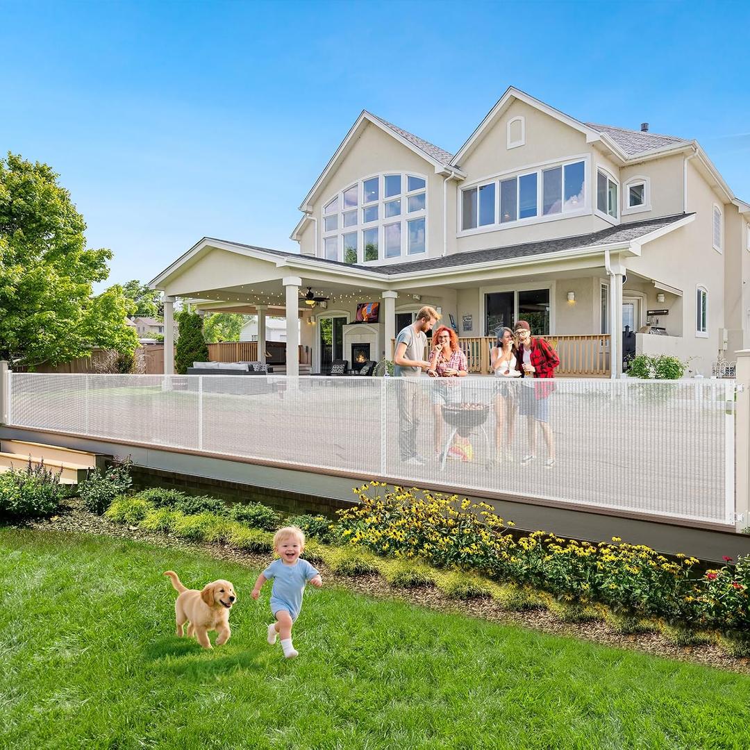 Reinforced 200 Inch Retractable Baby Gates Extra Wide Baby Gate for Large Openings, XL No Sag and Wrinkle Mesh Pet Gates for Wide Openings, Indoor/Outdoor 16 ft Retractable Garage Gate, White