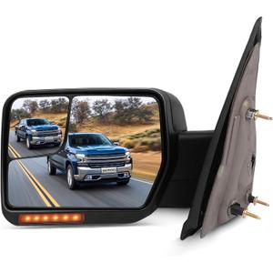 SCITOO fit for Ford for F150 Towing Mirror Reflector with Puddle Lights Black Rear View Mirror fit 2004-2014 for Ford for F150 with Turn Signal Power Control Heated Manual Folding(Driver Side) (Left)