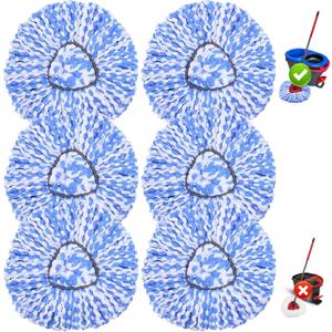Spin Mop Replacement Heads Compatible with O Cedar RinseClean 2 Tank System, 6 Pack Mop Refills Microfiber Mop Replace Heads, Deep Cleaning for All Flooring, Machine Washable and Easy to Install