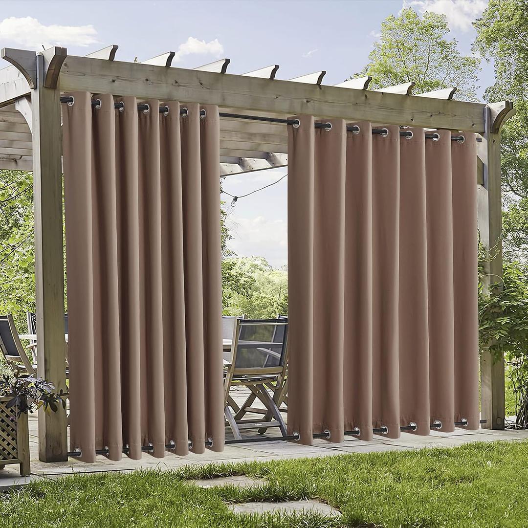 RYB HOME Extra Wide Outdoor Curtains 2 Panels or Patio Waterproof | Blackout Privacy Waterproof, for Gazebo Porch Pergola Arbor Gazebo Pool Shades, Mocha, W105 x L96