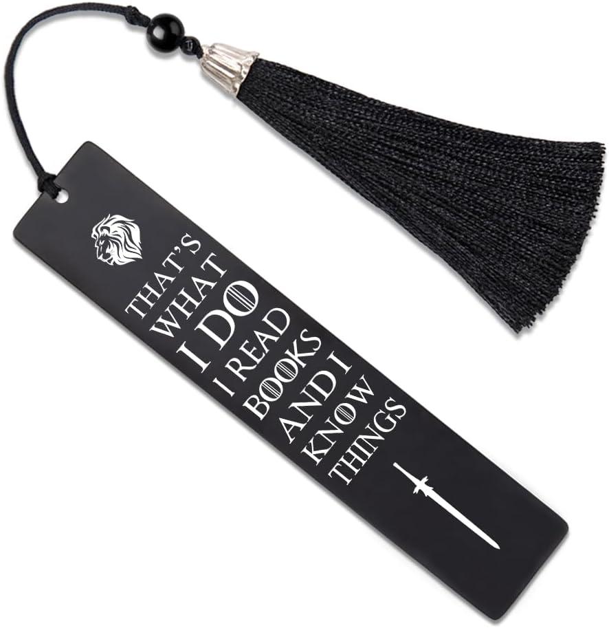 Hafhue That What I Do I Read Book And I Know Things Metal Bookmark with Tassels, Funny Lion Head Bookmark Gifts for Reader Librarian Book Lover Bookish Writer, Inspirational Gifts for Coworker Friends