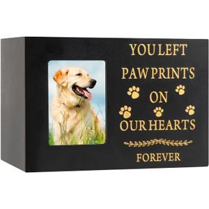 Pet Urns for Dog or Cat Ashes, Wooden Pet Memorial Urns with Photo Frame, Pet Cremation Urns Keepsake Memory Box with Black Flannel as Lining, Loss Pet Memorial Remembrance Gift