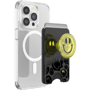 PopSockets Phone Wallet with Expanding Grip and Adapter Ring for MagSafe, Phone Card Holder, Wireless Charging Compatible, Wallet Compatible with MagSafe - All Smiles