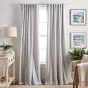 Martha Stewart Ticking Stripe Blackout Lining Rod Pocket/Back Tab Window Curtain Panel Pair, 95", White/Grey (50"W x 95"L (Pack of 2))