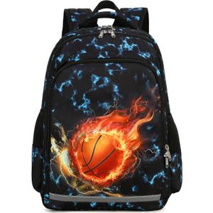 LEDAOU Kids Preschool Backpack Girls Kindergarten BookBag Elementary Waterproof Galaxy School Bag 7 Pockets with Chest Strap(Basketball)