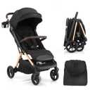 Gromast 2 in 1 Baby Stroller, Portable Travel Newborn Toddler Stroller with Cup Holder & UPF 50+ Canopy, One-Hand Automatic Folding - Black