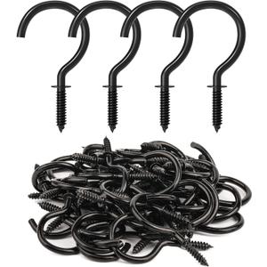 RELBRO Screw Hooks, 1-1/4 Inch Metal Screw in Cup Hooks, Black, 50 Pcs