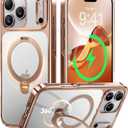 CASEKOO Rose Gold Glossy for iPhone 17 Pro Max Case [360 Spin Magnetic Stand][Fit for MagSafe][17FT Military Protection] Slim Polished for iPhone 17 Pro Max Case with Stand 6.9'', Rose Gold