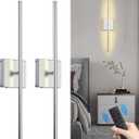 Battery Operated Wall Sconce with Remote Control,Wall Sconces Set of Two,3000K-6500K LED Wireless Wall Light for Bedroom, Hallway, Living Room, 350Rotate,26.6 Inch, Nickel(2 Pack)