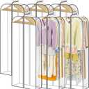 LANDNEOO 6 Pack Clear Garment Bags for Hanging Clothes with Zippers on Double Sides - 10'' Clothes Storage for Coat, Dress, and Fur in Closet - 60'' Long Suit Bags